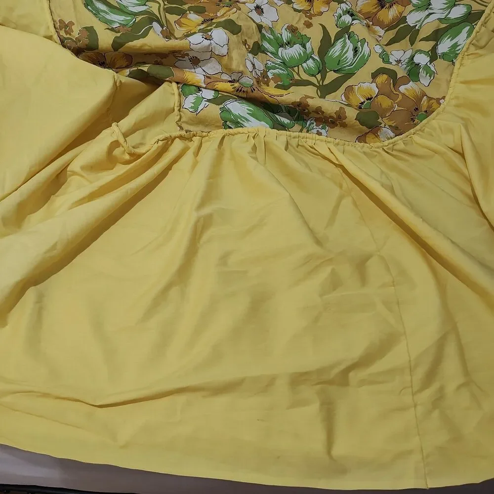Vintage Bedspread - Double/Full - Floral Yellow Homemade 84
